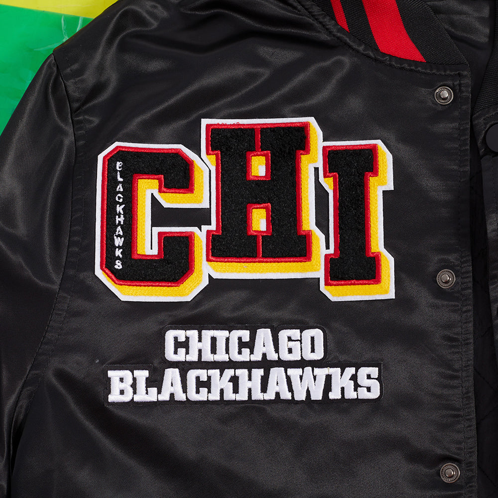 Chicago Blackhawks Black Satin Mash Up Jacket