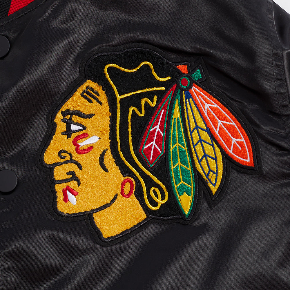 Chicago Blackhawks Black Satin Mash Up Jacket