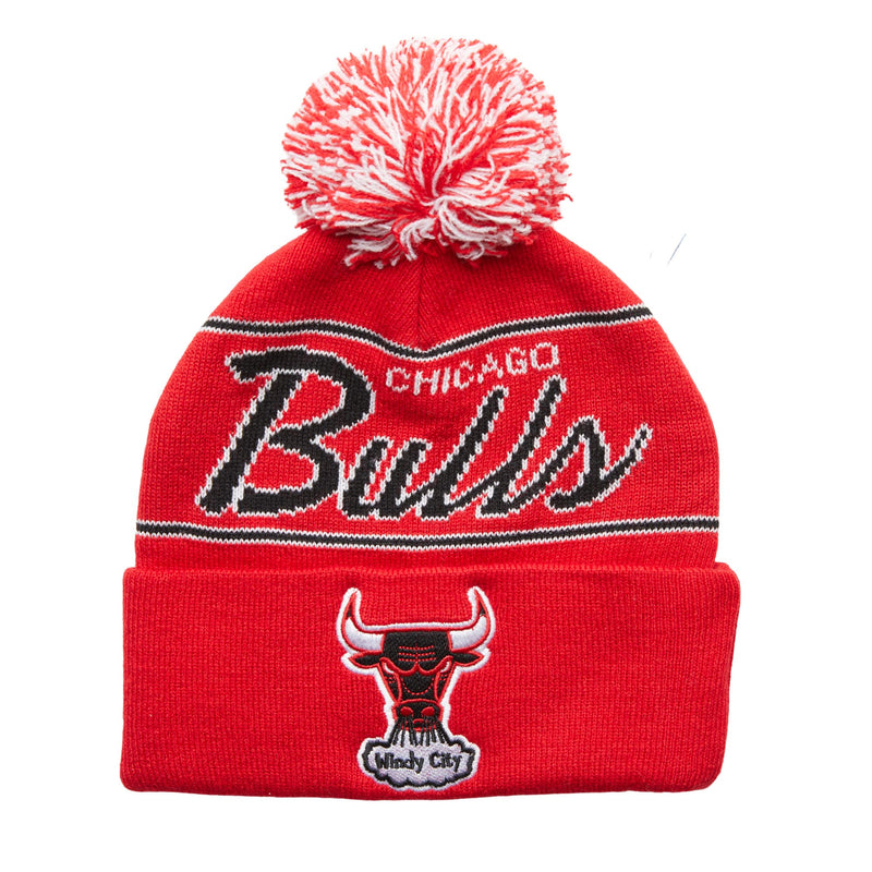 Chicago Bulls Red Script Windy City Pom Knit Hat