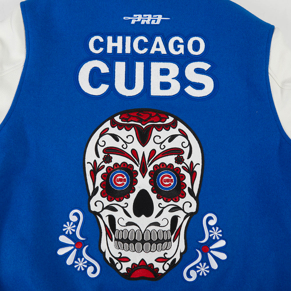 Chicago Cubs Sugar Skull Dia De Los Muertos Rib Wool Varsity Jacket