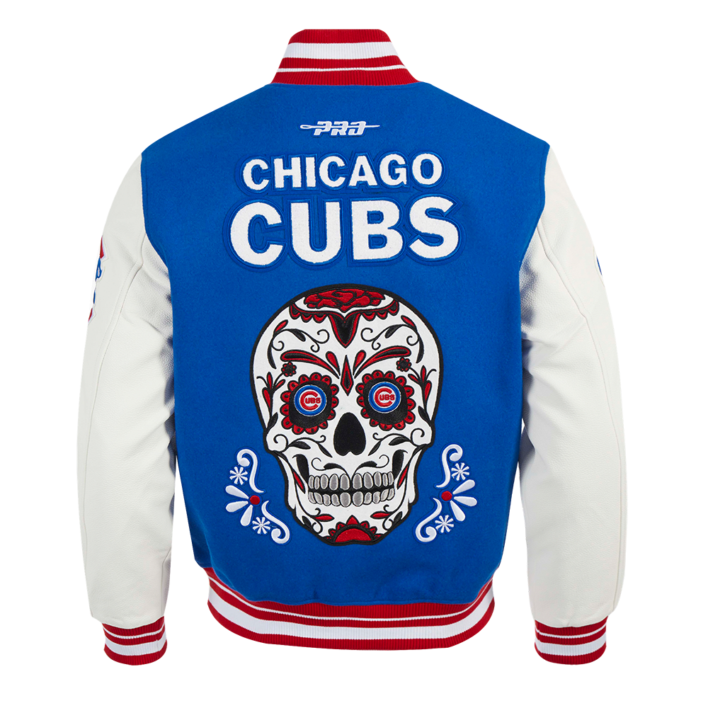 Chicago Cubs Sugar Skull Dia De Los Muertos Rib Wool Varsity Jacket