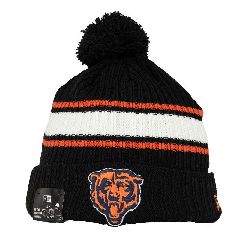 Chicago Bears Black with OTC Stripes and Bear Patch Knit w/Pom