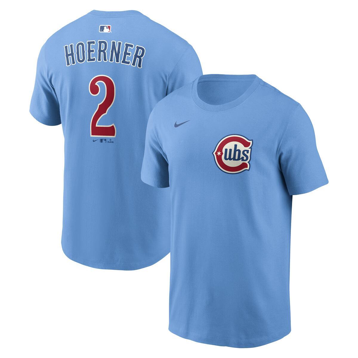 Nico Hoerner Chicago Cubs Alt 2 Baby Blue Nike Player T-Shirt