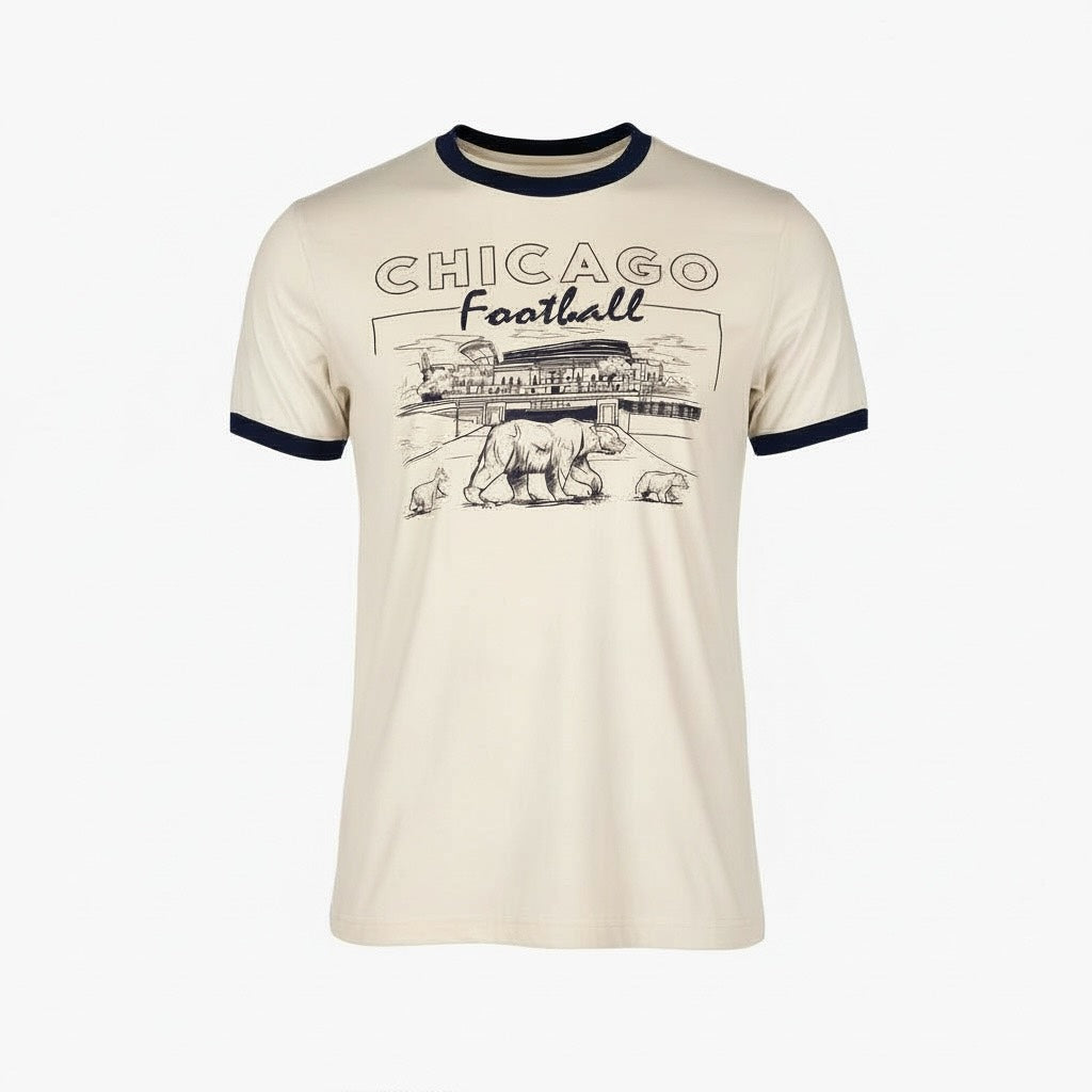 Chicago Bears Cream Ringer Soldier Field Tee