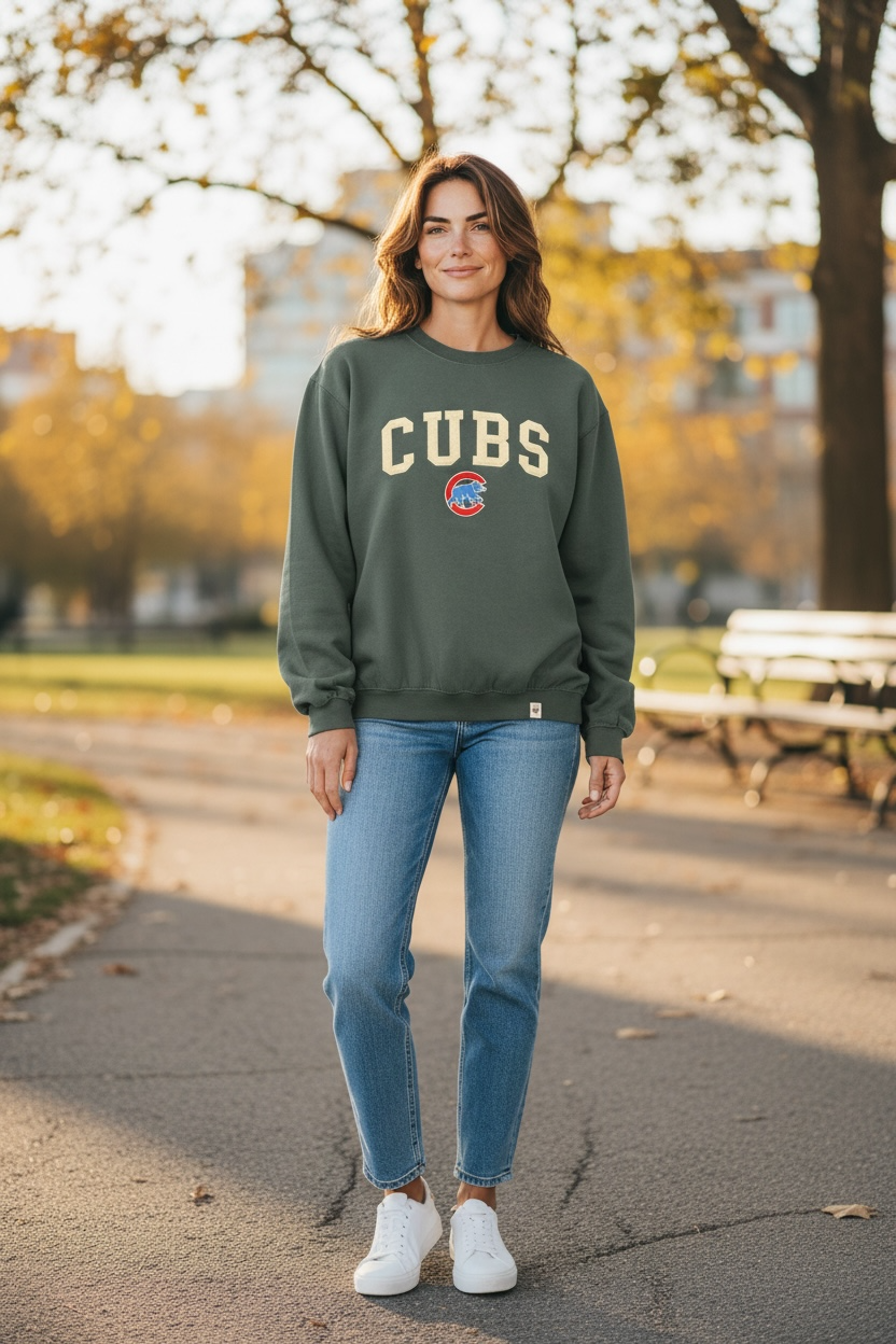 Chicago Cubs Soft As A Grape Women's Willow Felt Crewneck Sweatshirt
