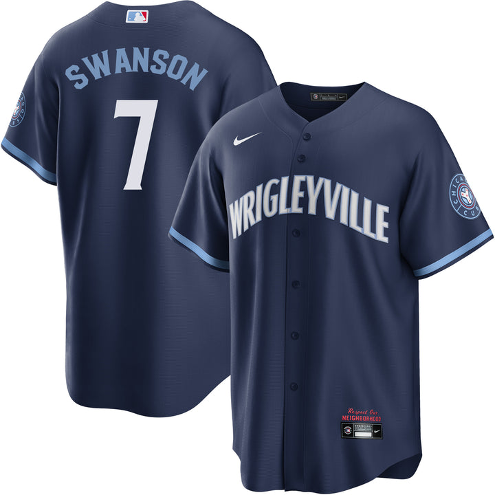 Dansby Swanson Chicago Cubs City Connect Wrigleyville Nike Men's Replica Jersey