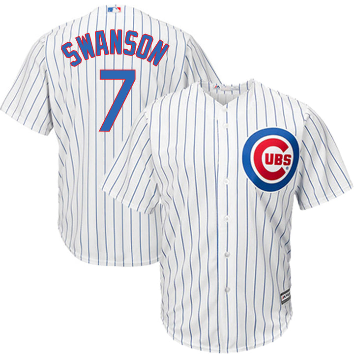 Dansby Swanson Chicago Cubs Majestic Home Pinstripe Men's Replica Jers -  Clark Street Sports