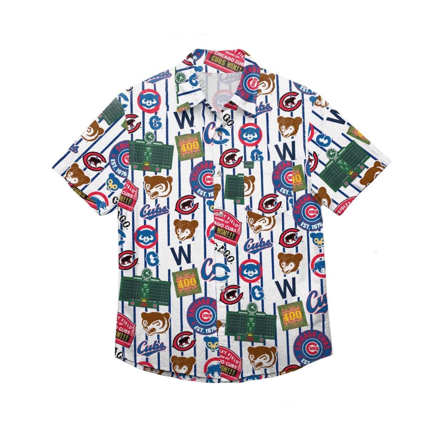 Chicago Cubs Pinstripe Retro Logos Floral Button Up Shirt