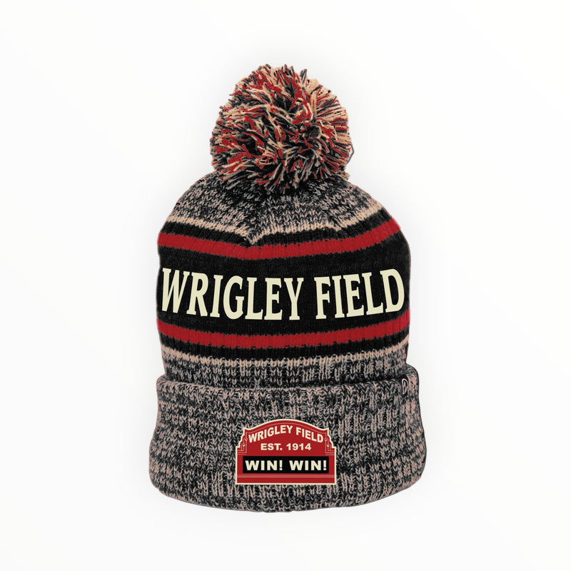 Wrigley Field Win Win Black Red Frosty Winter Pom Knit Hat