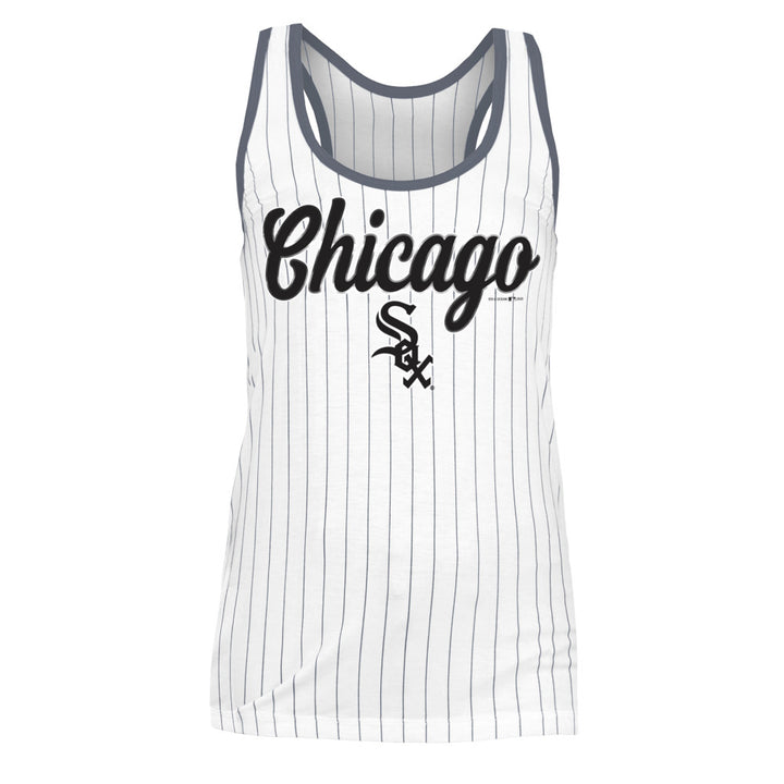 Chicago White Sox Pinstripe Chicago Script Logo Racer Back Women's Tan -  Clark Street Sports