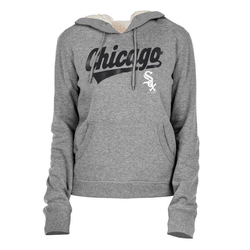 Chicago White Sox Script Chicago Logo Sherpa Lining Grey Pullover Women's Hoodie