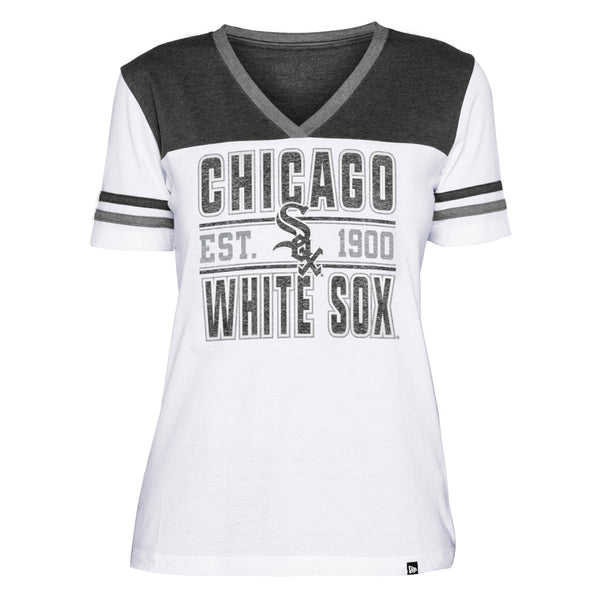 Women's Starter Black/Silver Chicago White Sox Game on Notch Neck Raglan T-Shirt, Size: 2XL
