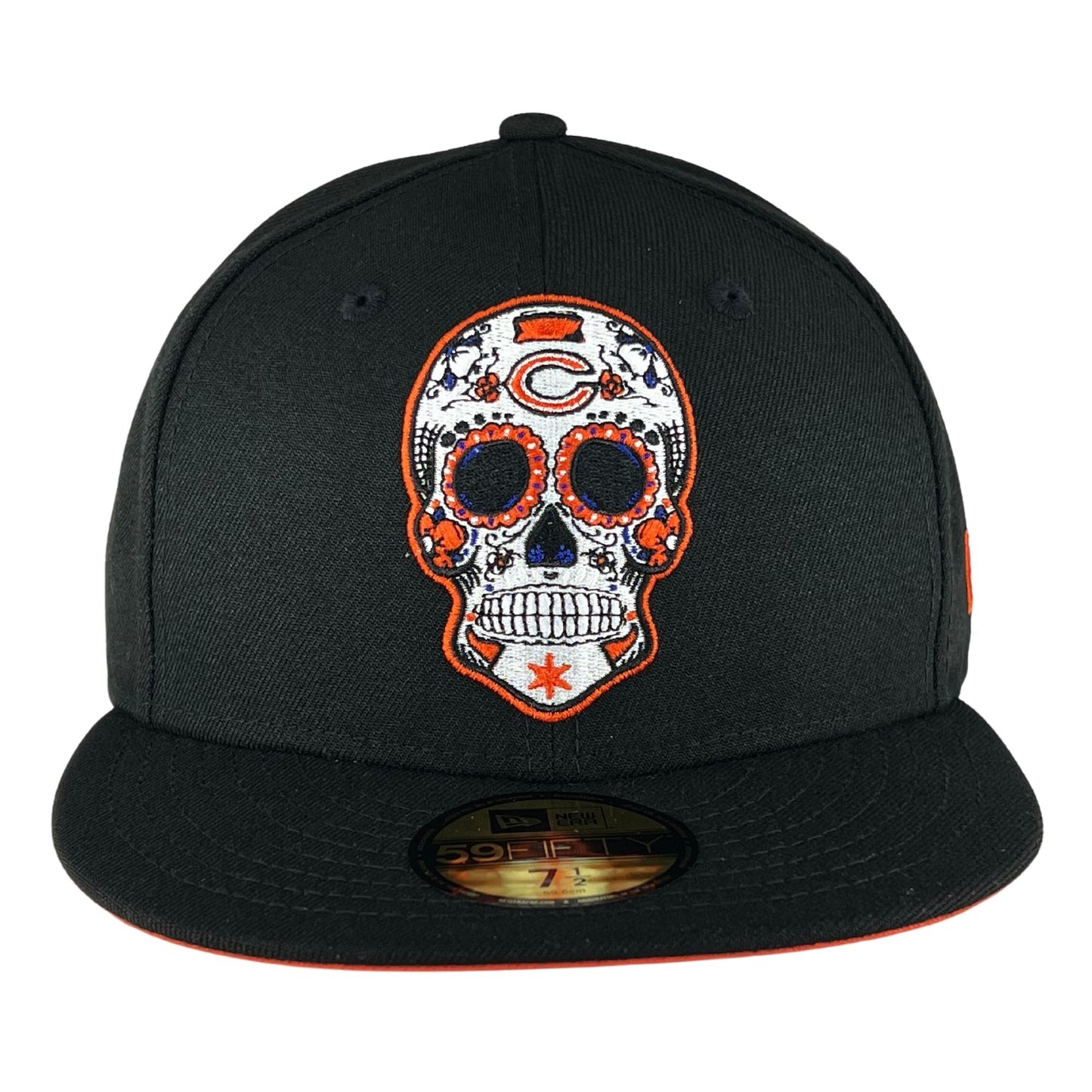 Chicago Bears Black/Orange Sugar Skull New Era 59FIFTY Fitted Hat