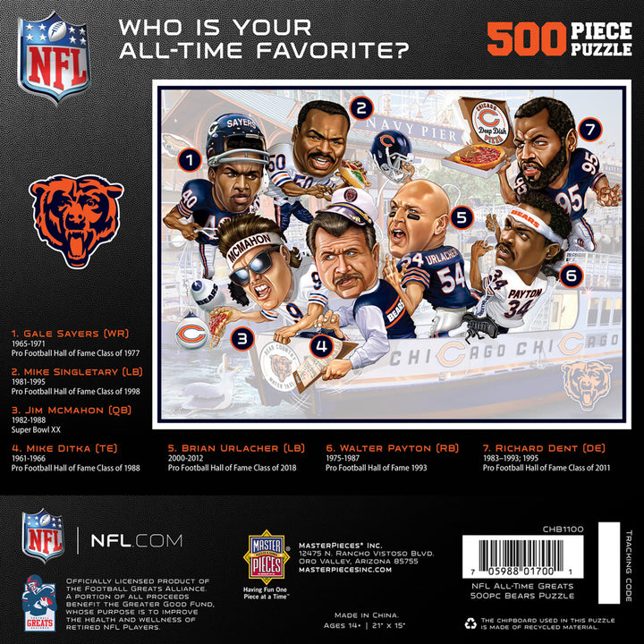 Chicago Bears All-Time Greats 500 Piece Puzzle - Clark Street Sports