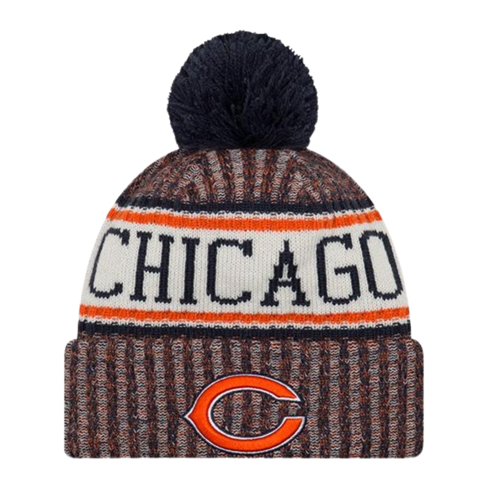 New Era Youth Chicago Bears 2021 Sideline Sport Pom Cuffed Knit Hat - Navy