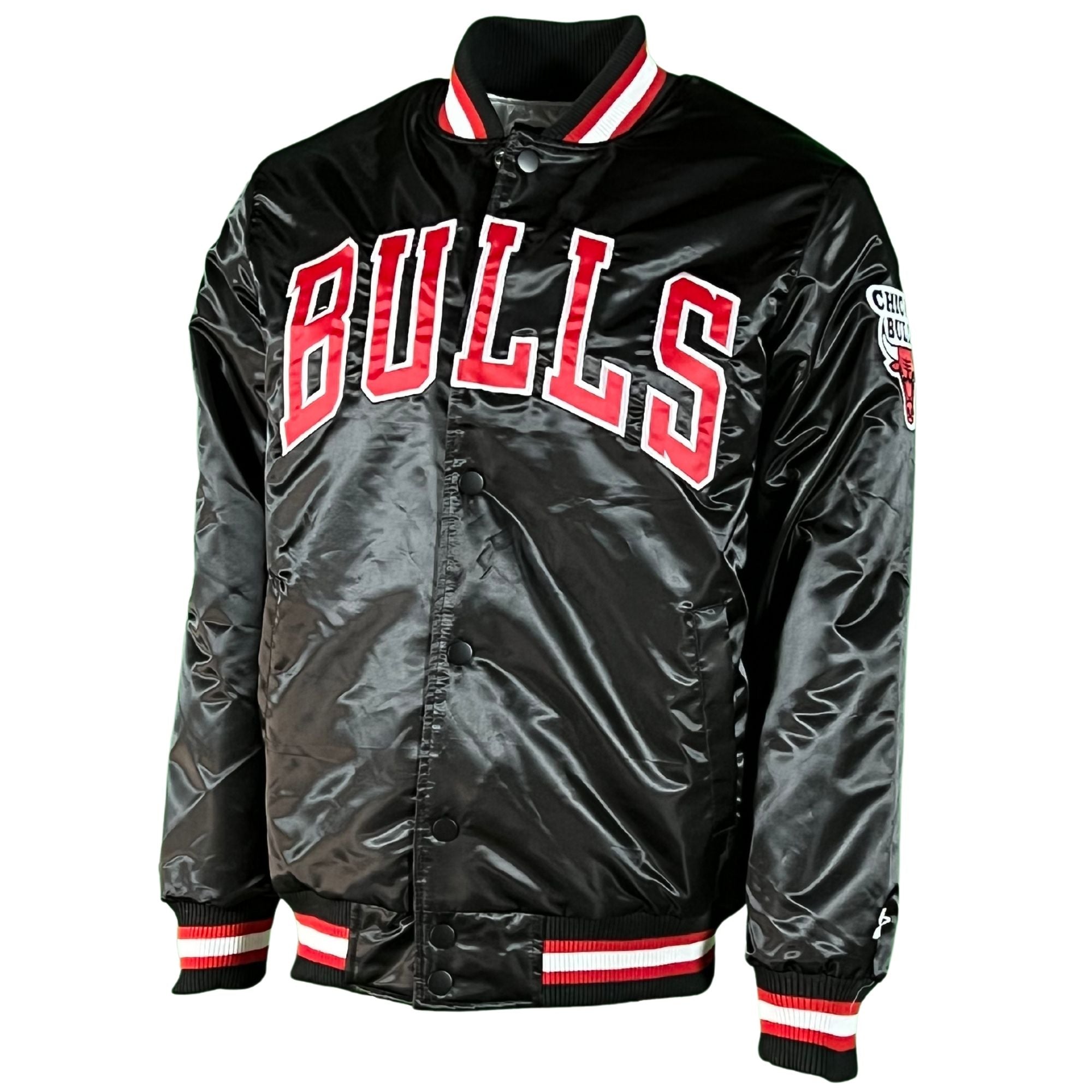 Starter Men's Chicago Bulls NBA Varsity Satin Jacket Black Dark Grey / M
