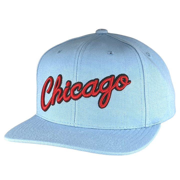 Chicago Bulls Light Blue Chicago Script Snapback Hat - Clark Street Sports