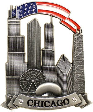 Chicago Skyline American Flag Magnet