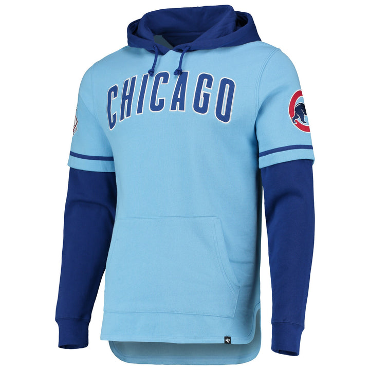 Men's '47 Light Blue Chicago Cubs Trifecta Shortstop Pullover Hoodie Size: Large