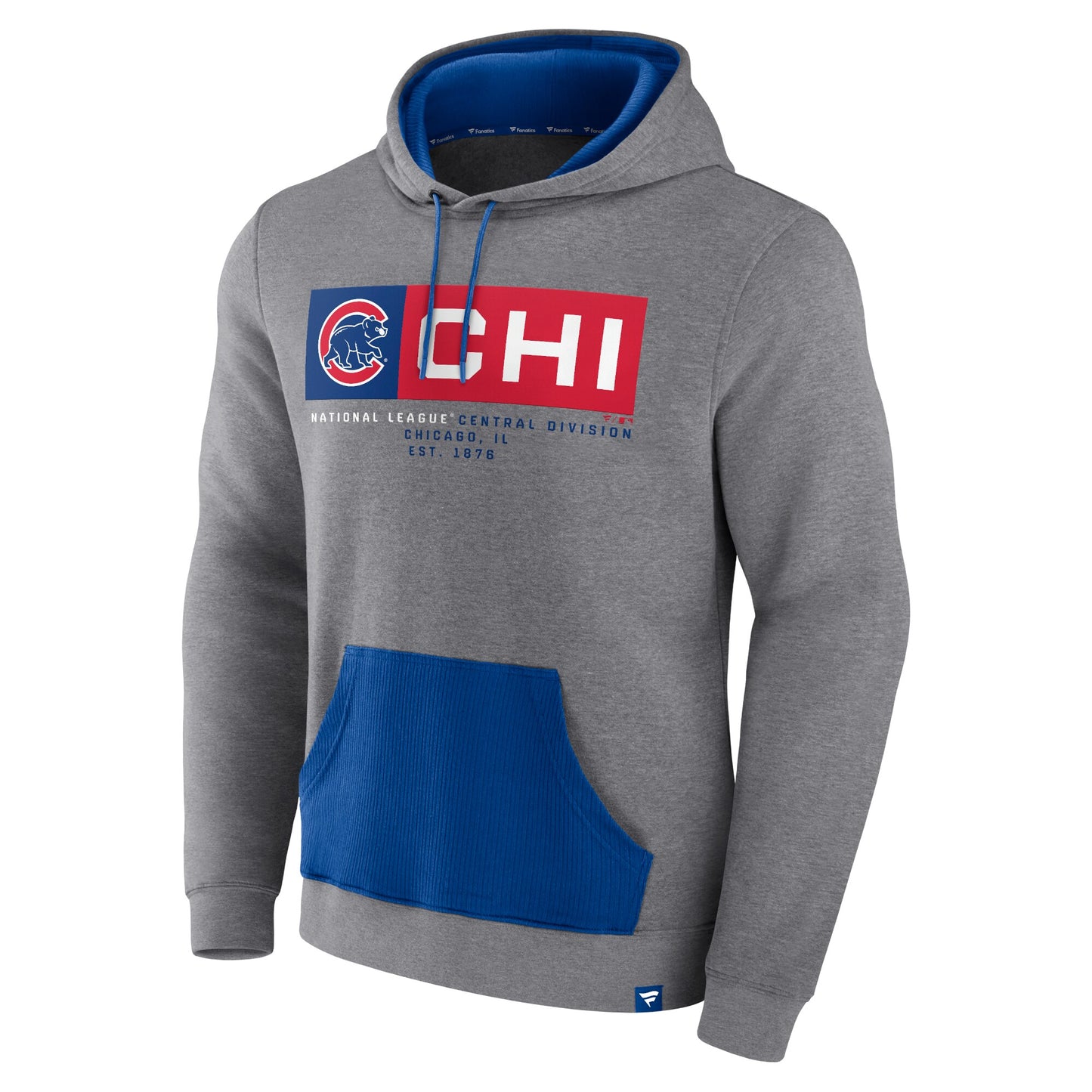 Chicago Cubs Iconic Steppin Up Fleece Pullover Men's Hoodie - Heathered Gray/Royal