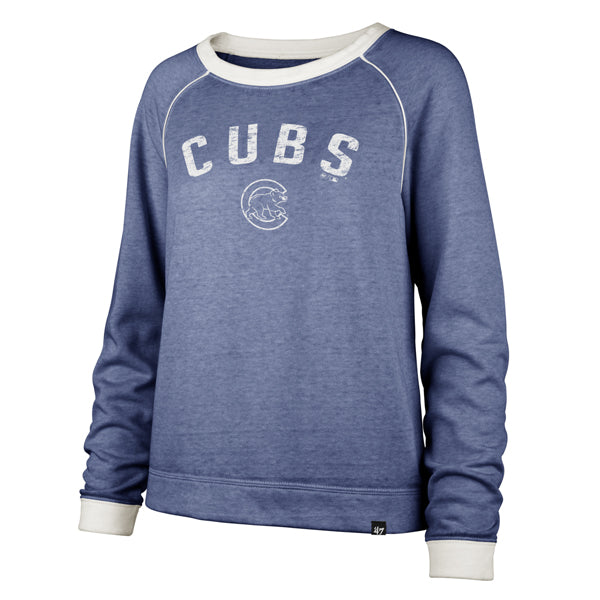 Chicago Cubs Women's Fade Out Royal Boyfriend Crewneck Sweatshirt