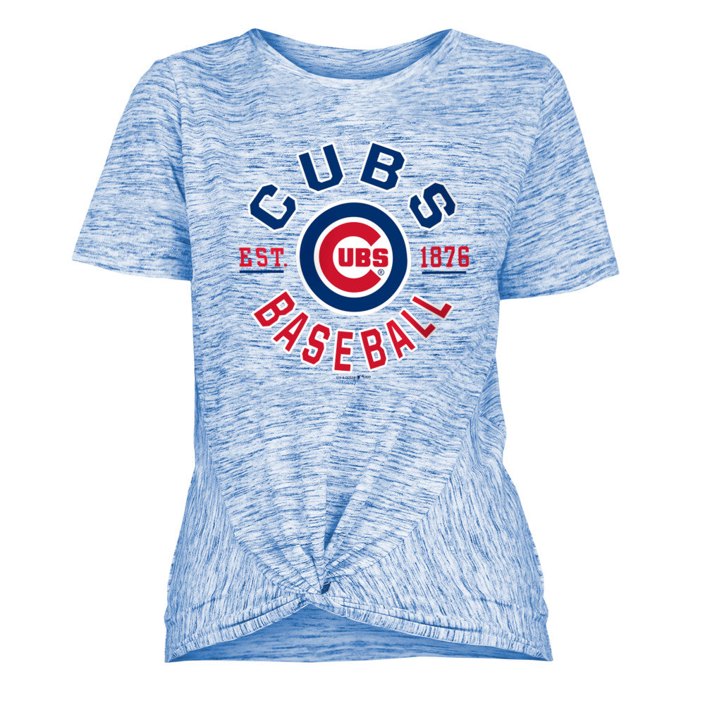 Chicago Cubs Women's Royal Space Dye Crew Front Tie T-Shirt