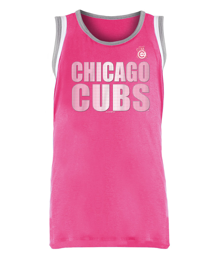 Chicago Cubs Youth Pink w/ Grey/White Binding Foil & Waving Bear Tank