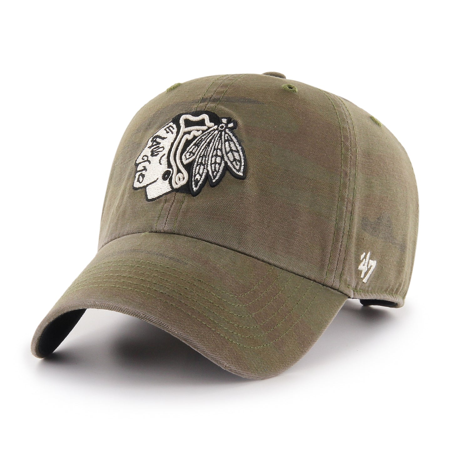 Chicago Blackhawks Camo Olive Primary Logo Adjustable Hat