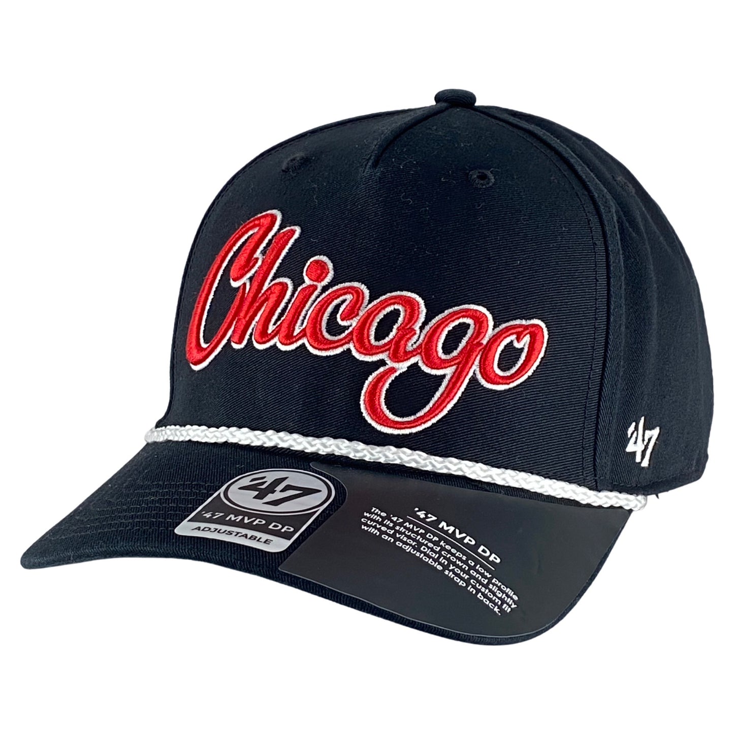 Chicago Bulls Black Overhand Rope Script Snapback Hat