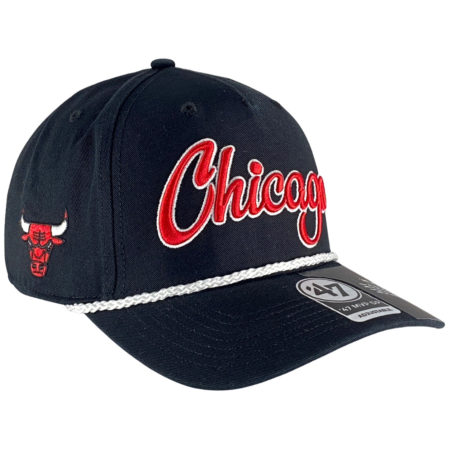Chicago Bulls Black Overhand Rope Script Snapback Hat