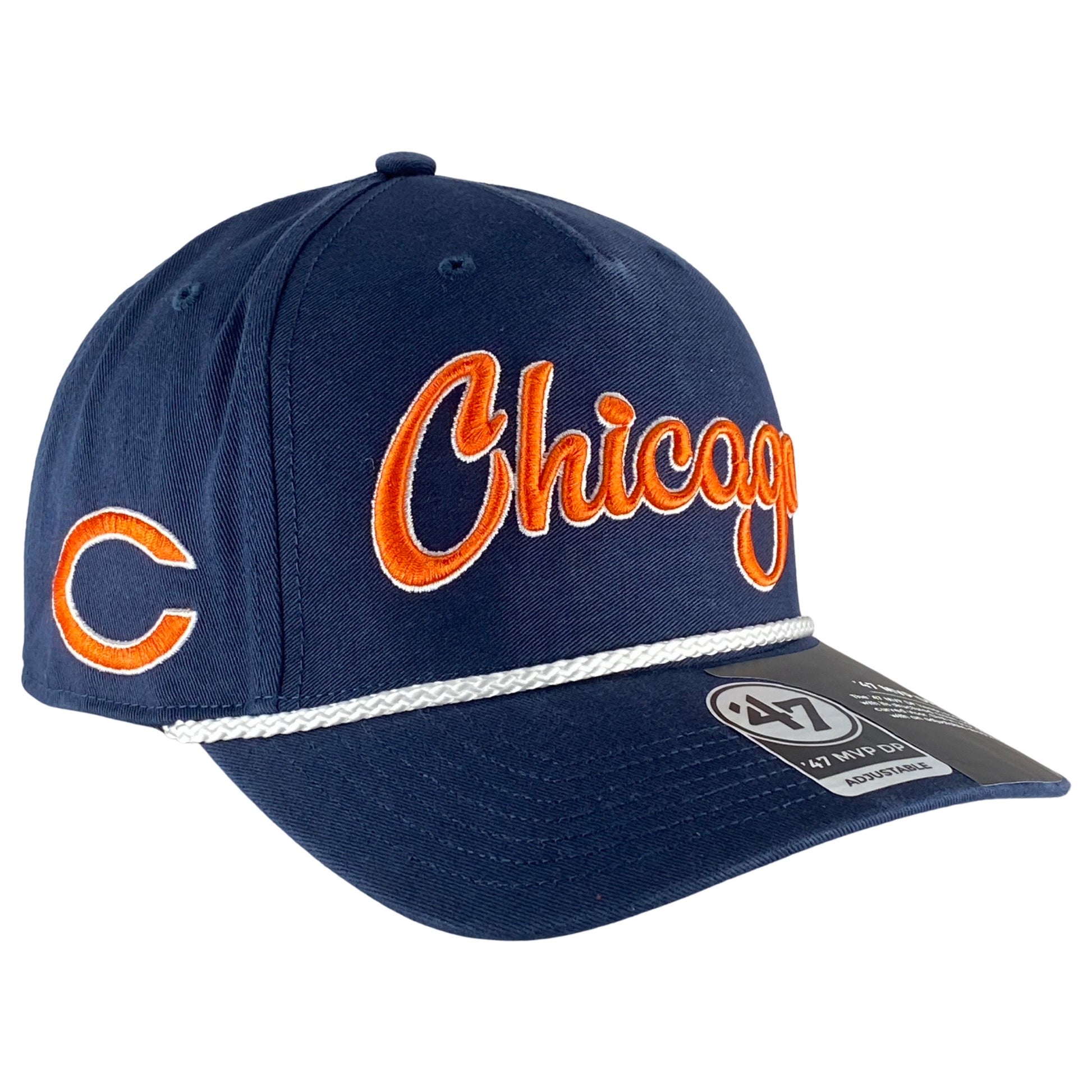Chicago Bears Navy Overhand Rope Script Adjustable Hat – Clark Street ...