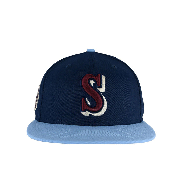 Men's Seattle Mariners New Era Scarlet 35th Anniversary Teal Undervisor  59FIFTY Fitted Hat