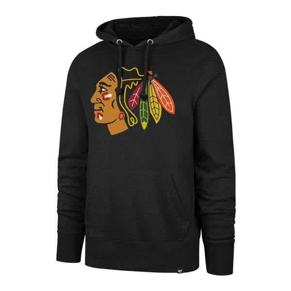 Chicago Blackhawks Men's Black Primary Logo 47 Headline Hoodie