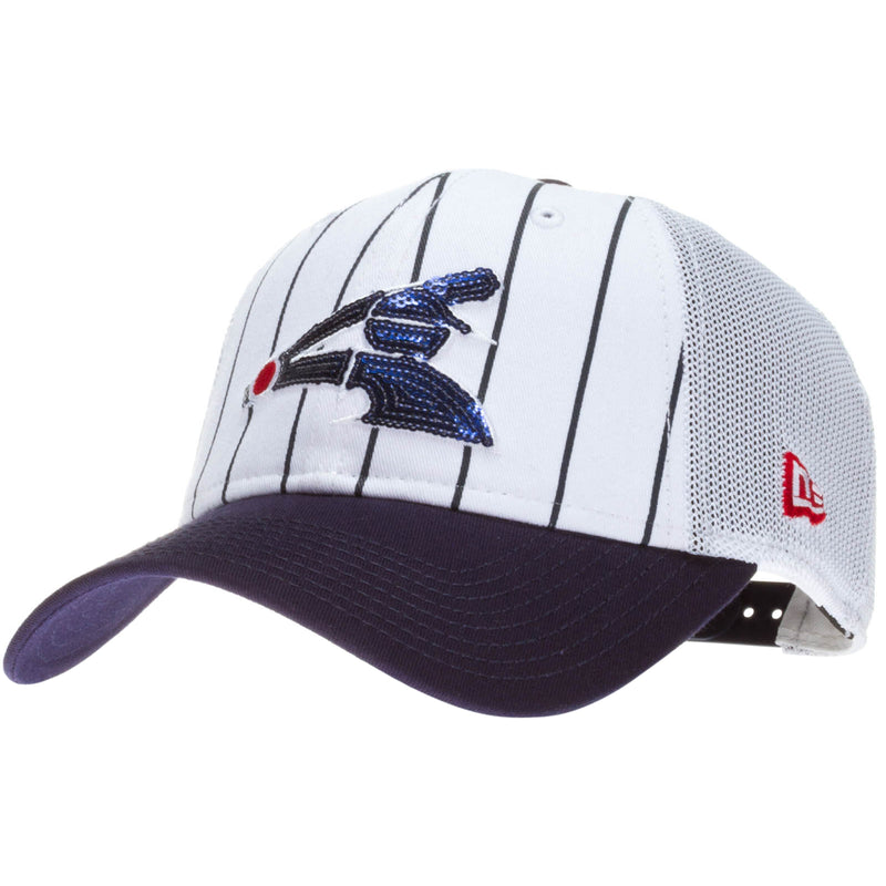 Chicago White Sox Women's White and Navy Pinstripe Sequin Batterman Logo Adjustable Hat