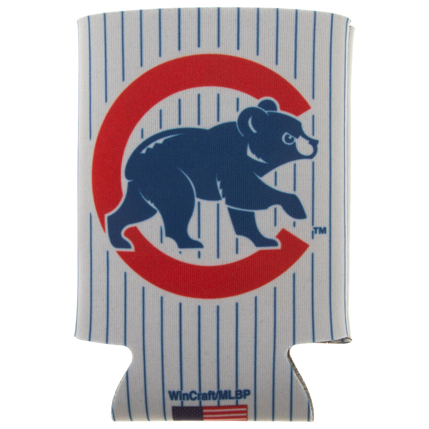 Chicago Cubs Pinstripe Bullseye and Crawl Bear Can Coozie