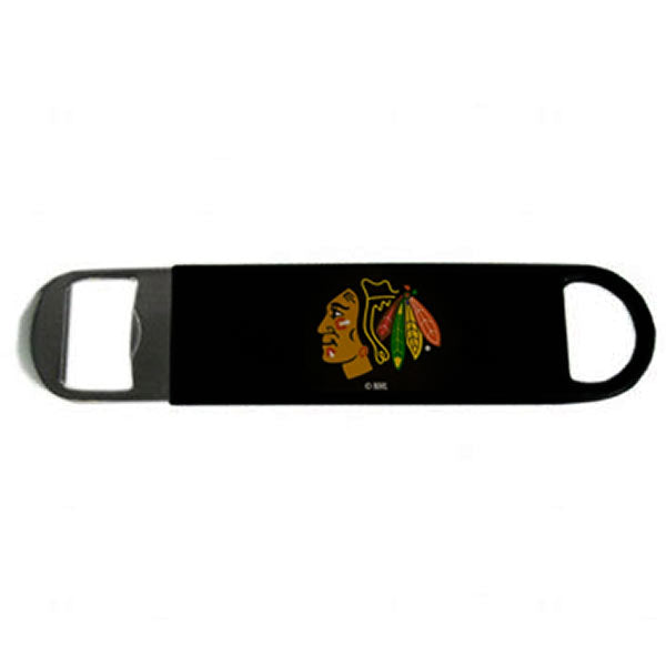 Chicago Blackhawks Black Vinyl Bartender Bottle Opener with Tomahawks Logo by Boelter