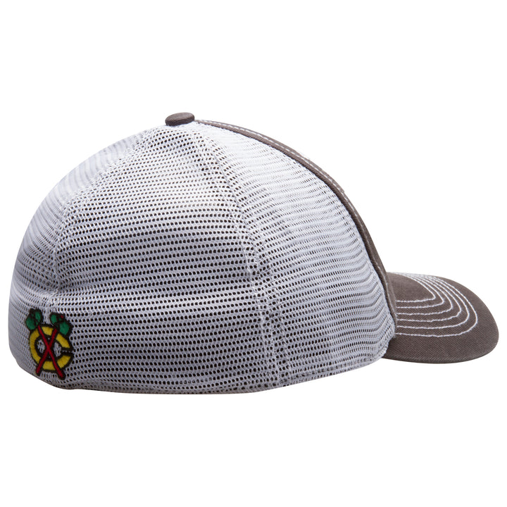 Chicago Blackhawks Grey and White Primary Logo Mesh Back Flex Fit Hat