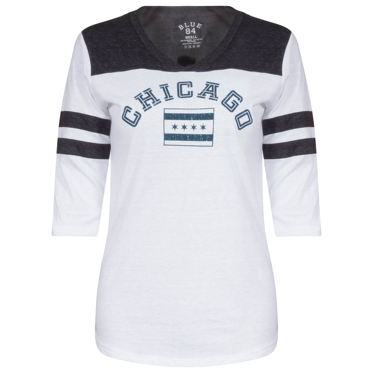 Chicago Women's White and Navy Chicago Flag 3/4 Sleeve Tee