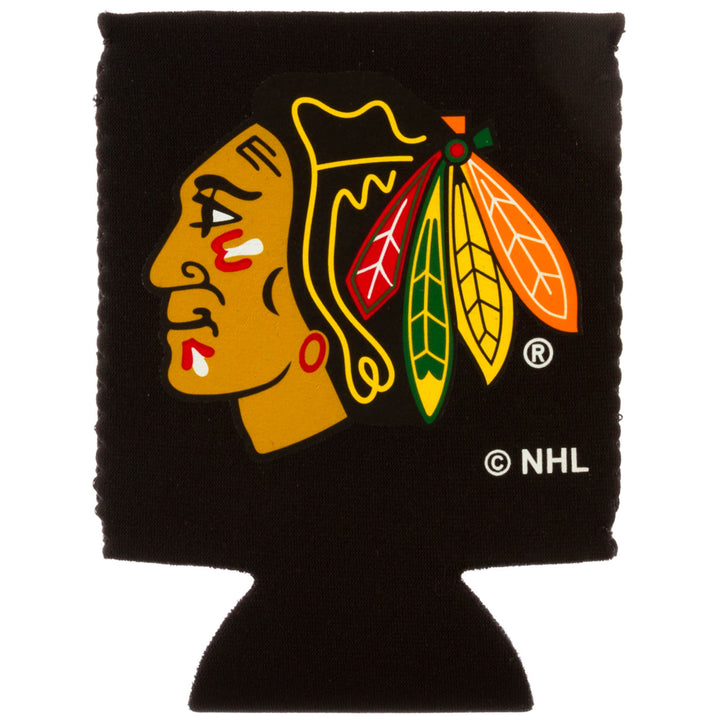 Chicago Blackhawks Black Flat Can Koozie with Indian Head Logo