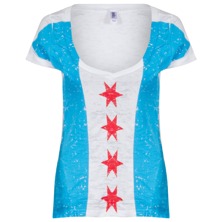 Chicago Women's White and Navy Chicago Flag 3/4 Sleeve Tee - Clark