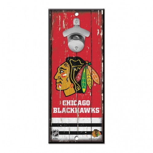 Chicago Blackhawks Bottle Opener Wood Sign