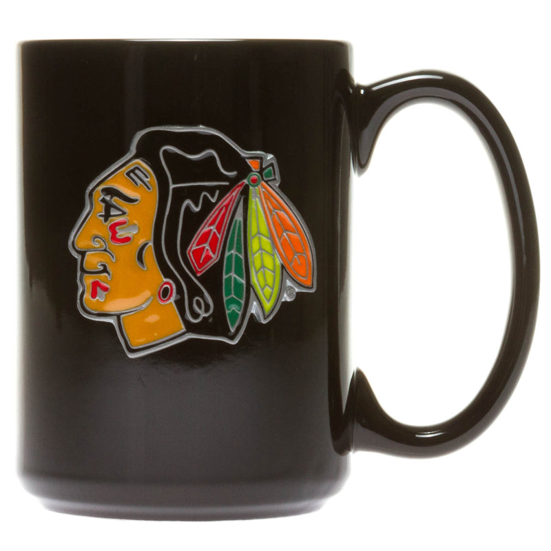 Chicago Blackhawks 15 oz. Black Ceramic Metal Primary Logo Emblem Mug