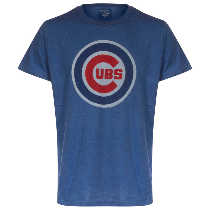 Chicago Cubs Men's Heather Royal Faded Bullseye Logo Ballpark Tee