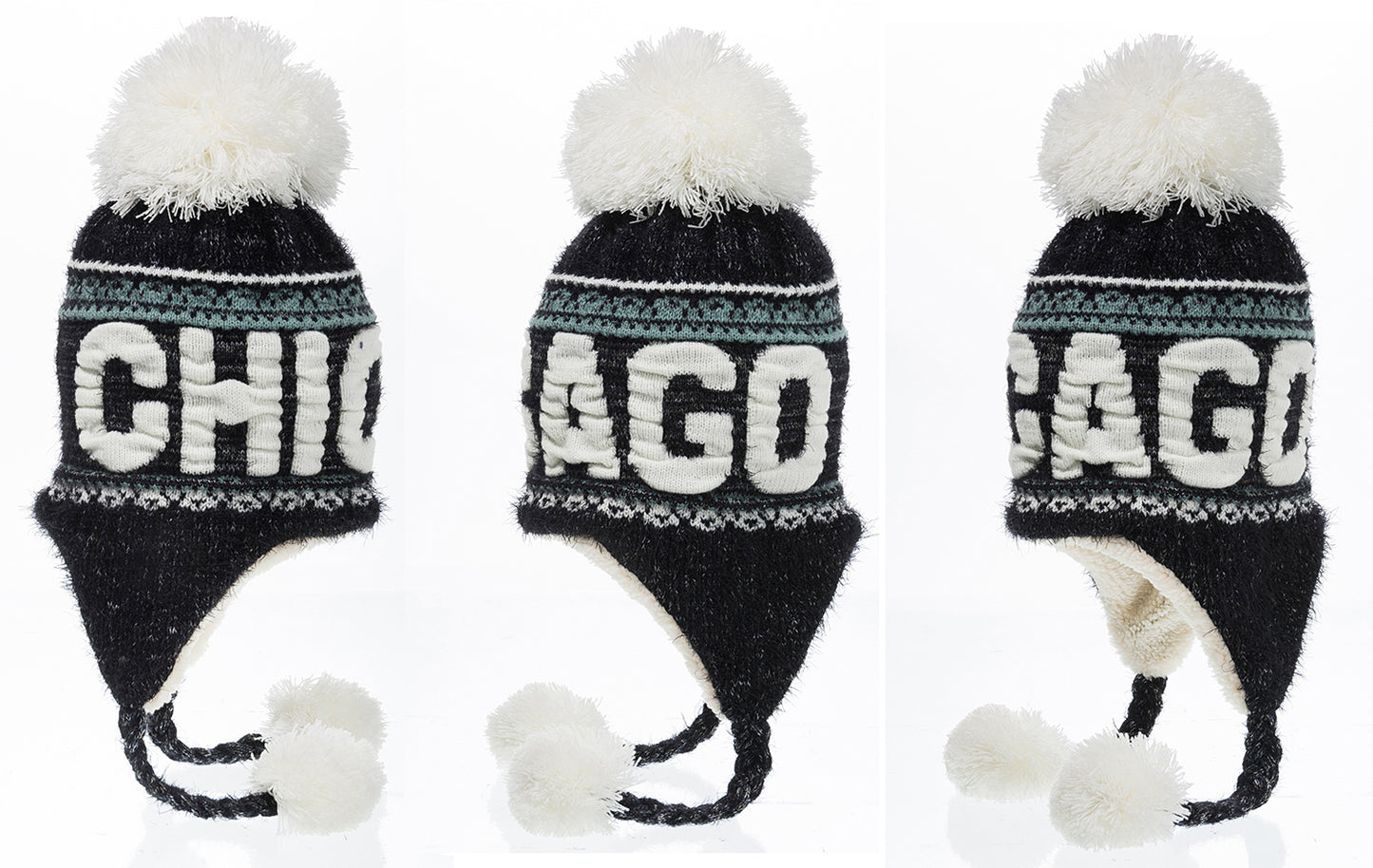 Chicago Women's Black Thick Knit Pom Hat