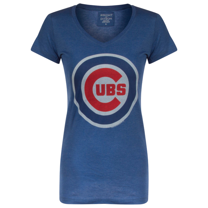 Chicago Cubs New Era Women's V-neck T Shirt - Blue/White