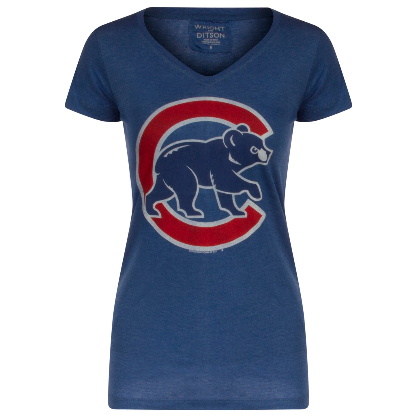Chicago Cubs Women's Heather Royal Crawl Bear Ballpark V-Neck Tee