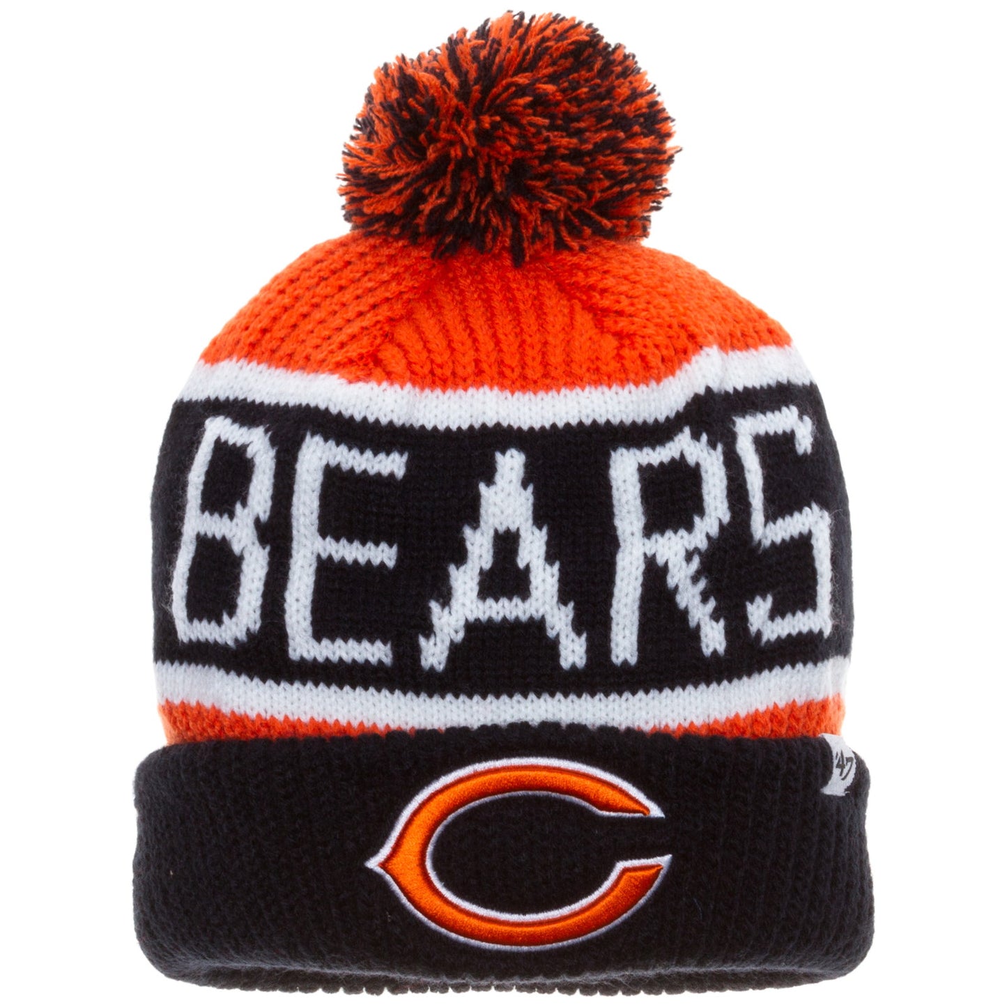 Chicago Bears Orange, Navy, and White "Chicago Bears" Wordmark Knit Pom Hat