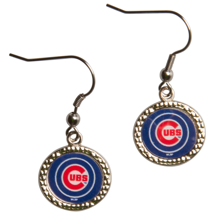 Chicago Cubs Round Logo Bling Dangle Earrings