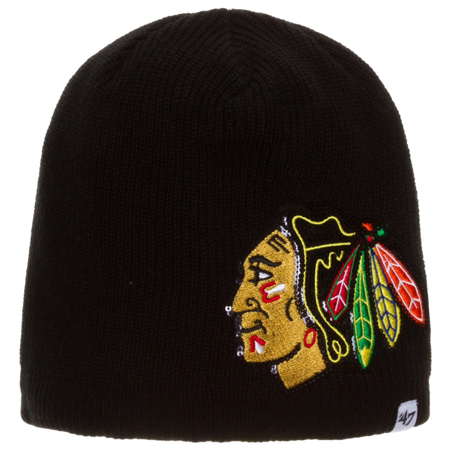 Chicago Blackhawks Black Sequin Logo Knit Beanie