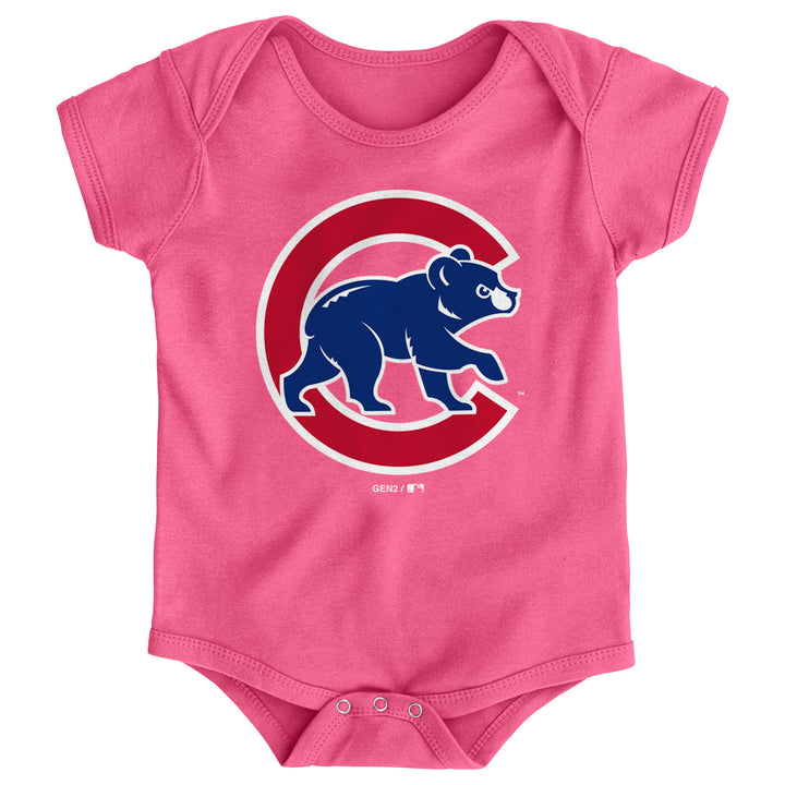 Chicago Cubs Crawl Bear Logo Baby Creeper Pink Onesie